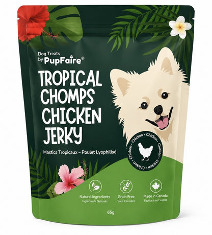 Tropical Chomps Chicken Jerky by PupFaire — 100% premium chicken dog treats, 65g