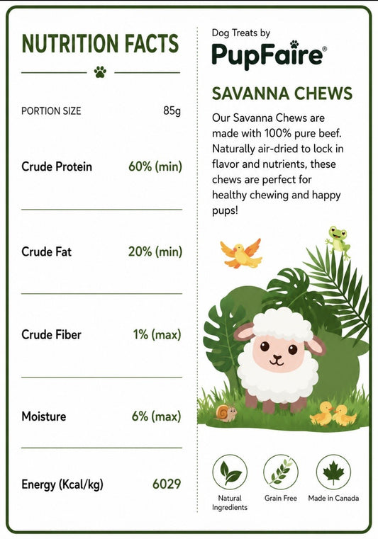 Savanna Chews nutrition facts and guaranteed analysis